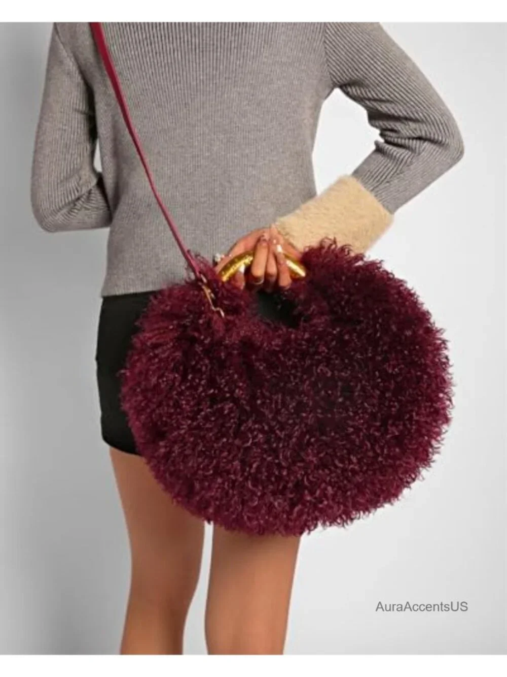 Faux Fur Hobo Shoulder Bag Y2K Fluffy Crossbody Purse with Adjustable Strap